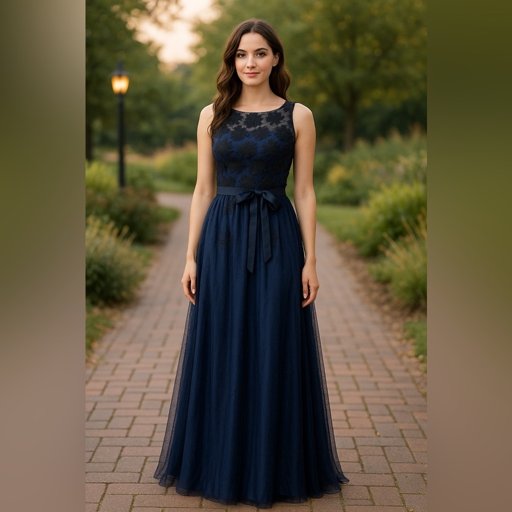 Aidan Mattox Navy Blue Prom Dress